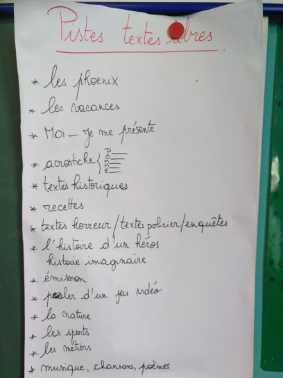 Pistes de textes libres